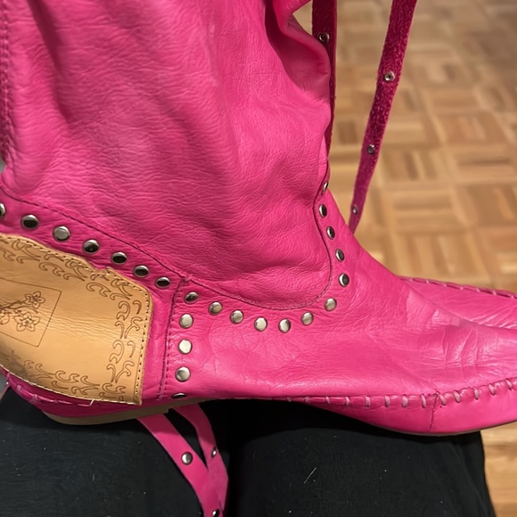 Pink leather boots,lace up size 40 - Picture 7 of 7